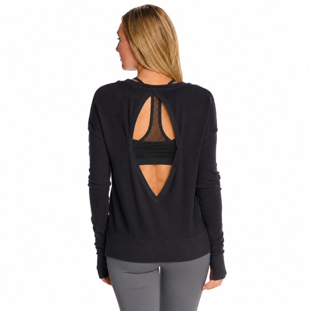 Alo Yoga | Intricate Long Sleeve Keyhole Cutout Yoga Tee Top in Black